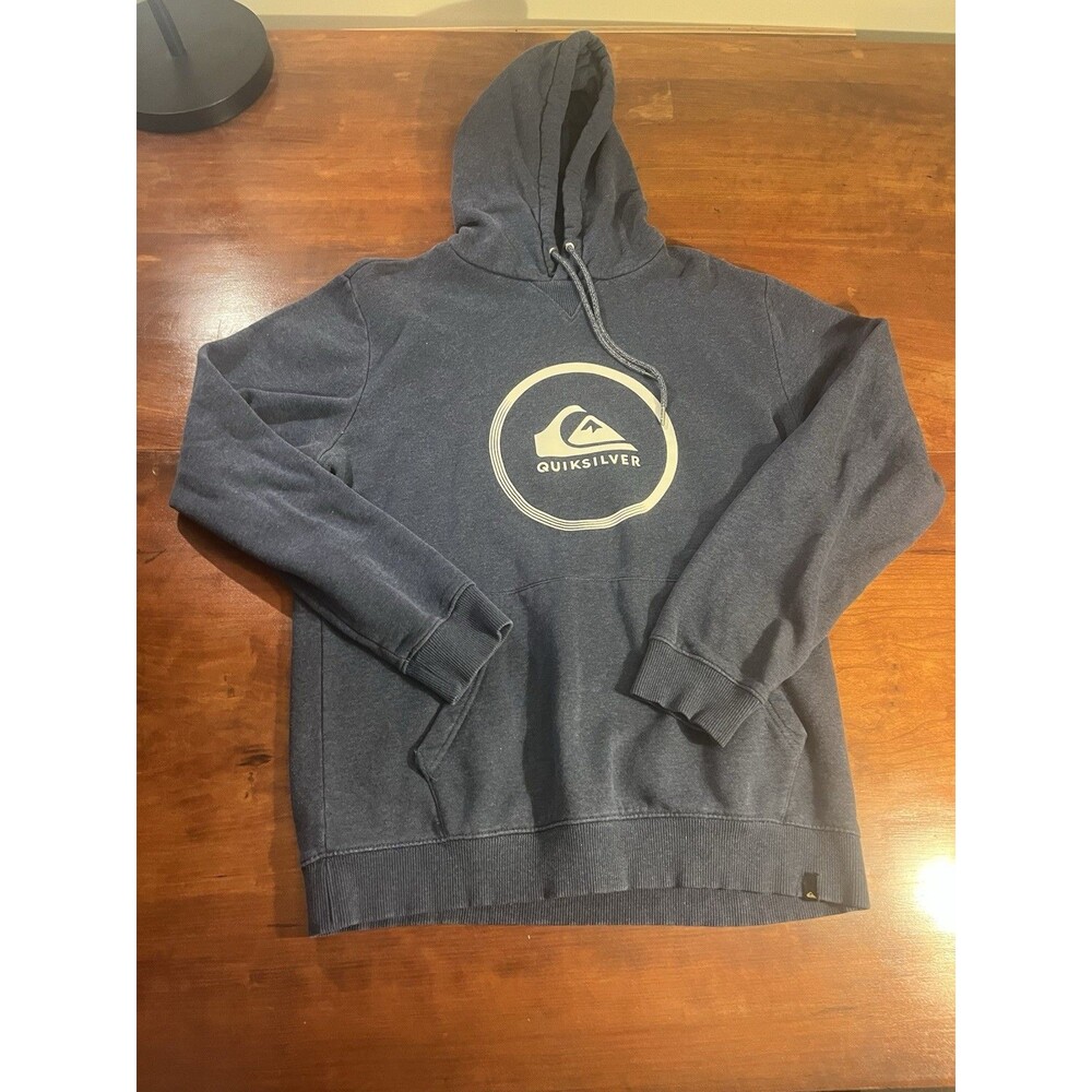 Y2K Quiksilver Men's Pullover Fleece Hoodie Large Blue Surf Skater